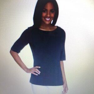 Susan Graver Liquid Knit Navy Elbow Sleeve with Bateau Neckline - 1X